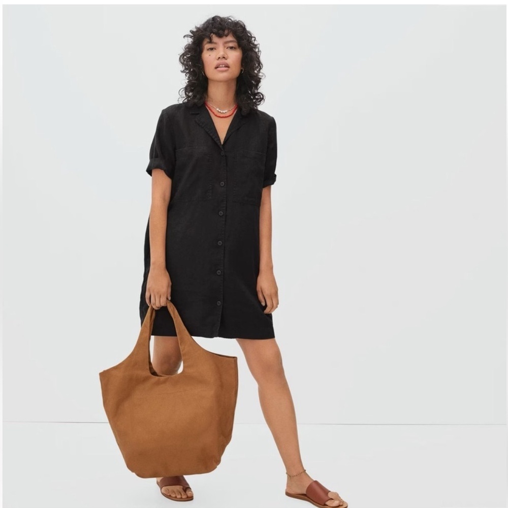Everlane Linen Shirt Dress Black 100% Linen Button Front Casual spring summer